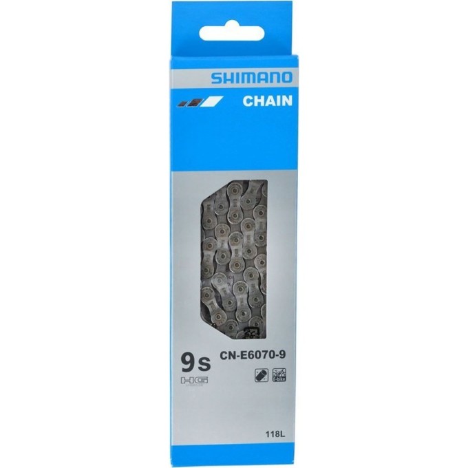 Цепь SHIMANO E6070, для 9 скоростей сзади/1 скорость спереди, 138 звеньев, для элекровелосипедов, с ампульным пином (1шт) ICNE60709138I