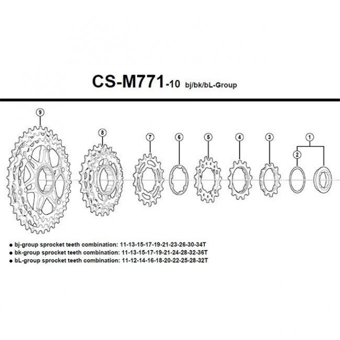 Звезды для кассеты велосипедные SHIMANO DEORE XT M771-10, (19-21-24T), BK Y1YR98030